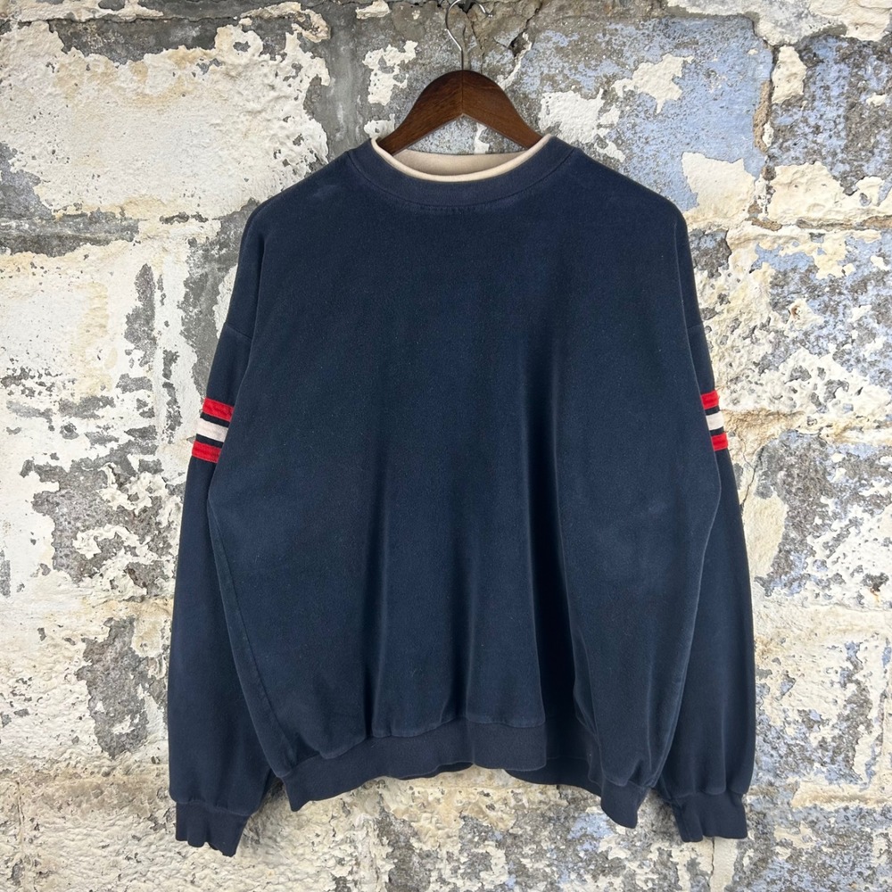 Vintage Brand Banks Outfitters Sweatshirt Mens XLT Navy Red Stripe Mock Neck